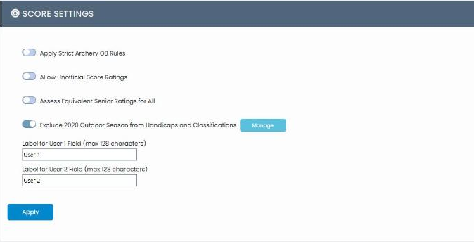 Score Settings panel